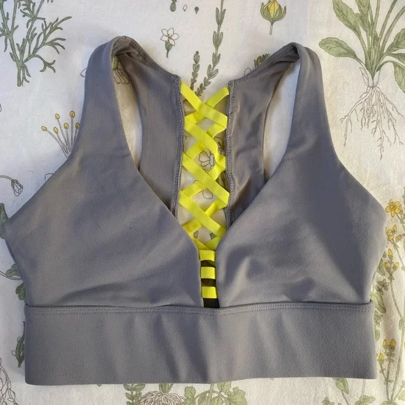 EUC Fablletics Sport Bra XS Grey and Neon Yellow Straps - Picture 1 of 5